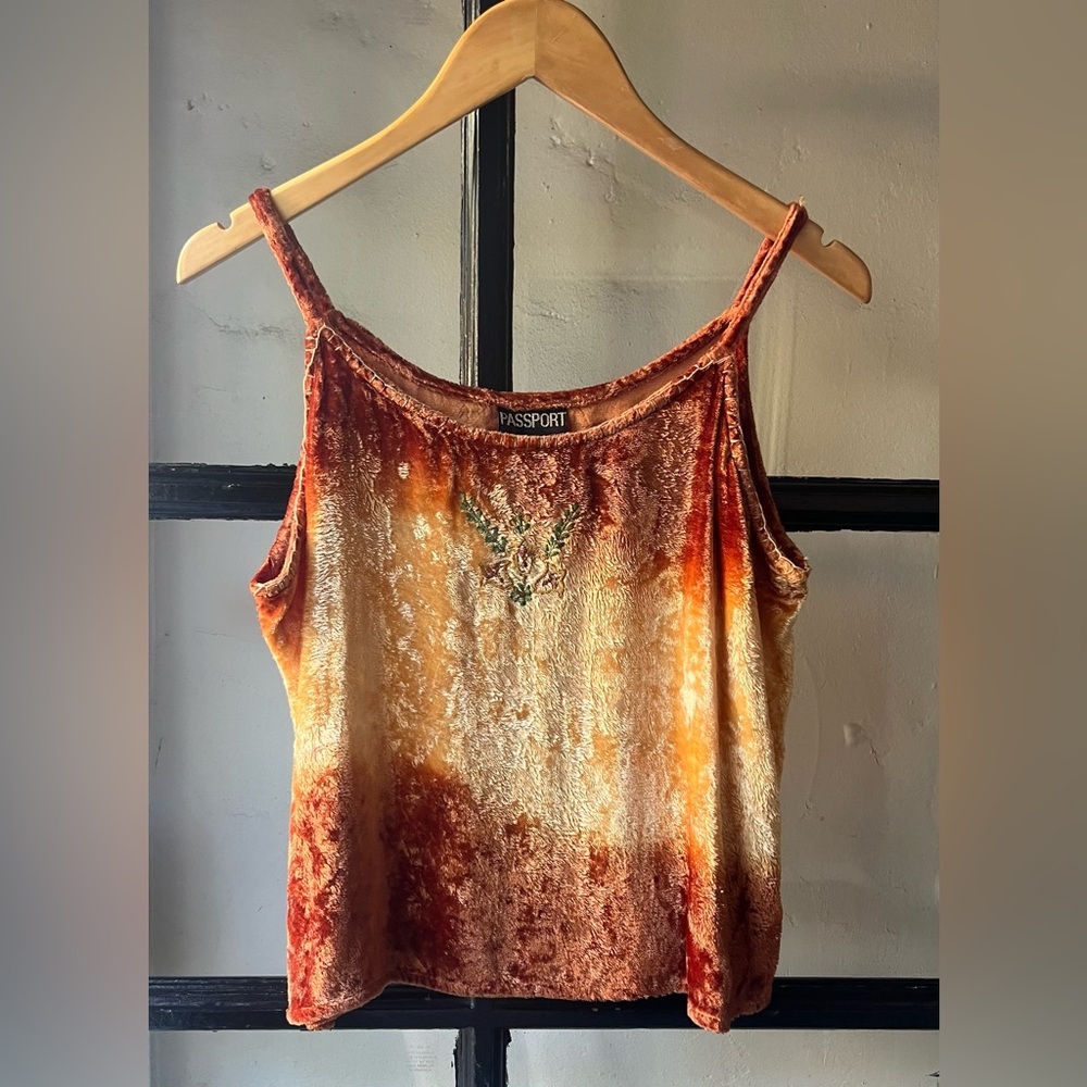 Lovely 90’s Passport Golden Brown Velvet Tank Top